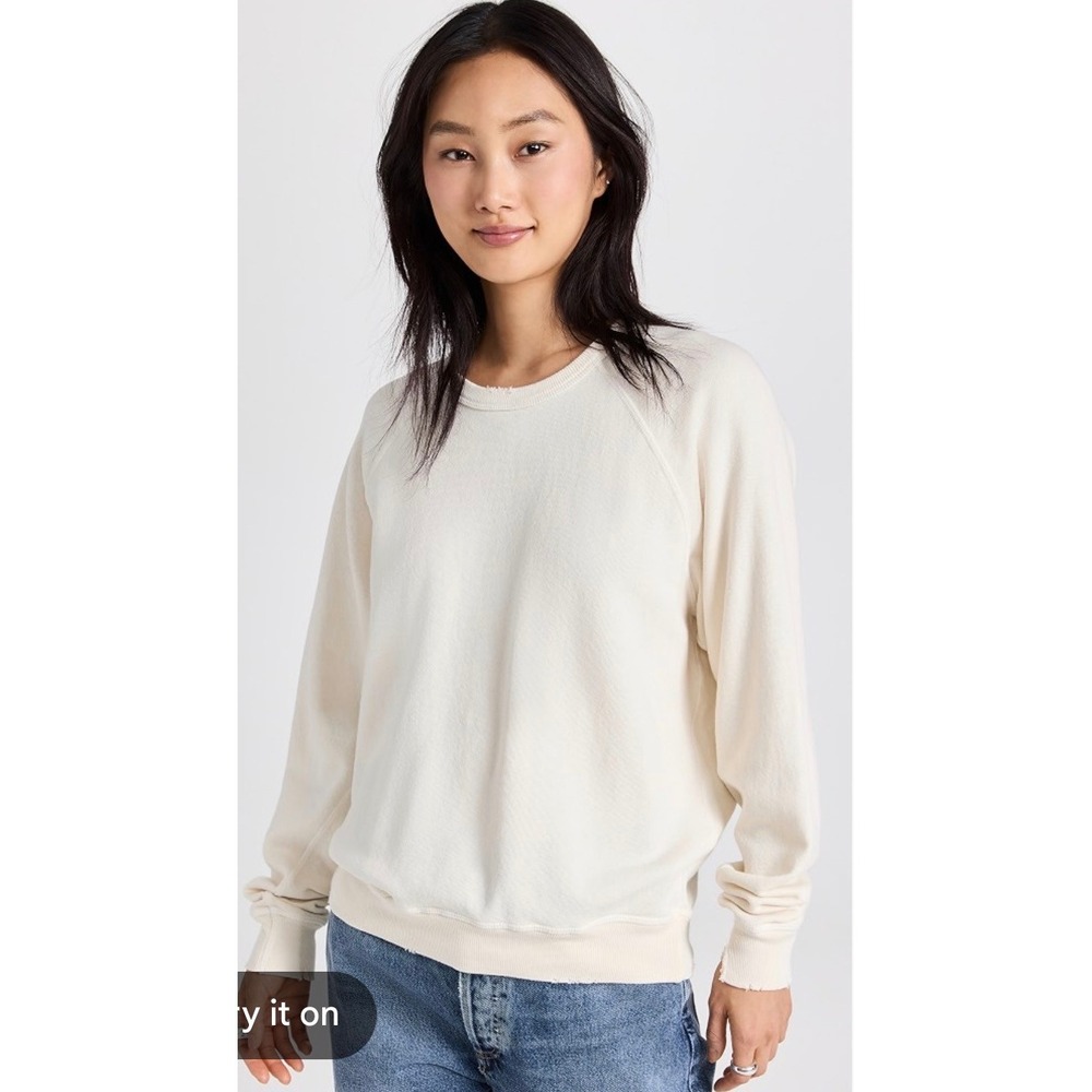 Everlane Women White French Terry Raglan Sweatshirt Cotton Crewneck Small